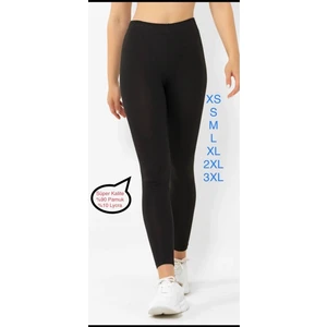 Süper Kalite Siyah Penye Pamuklu Likralı Uzun Tayt Yüksek Bel