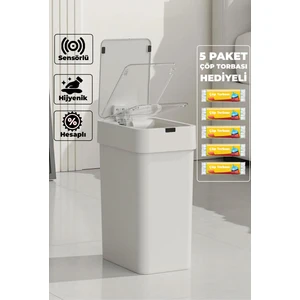 Sensörlü Otomatik Açılır Kapanır Akıllı Çöp Kovası 9 Litre + 5 Paket Çöp Torba Hediyeli
