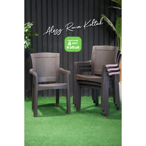 Roma Rattan Sırtlı Kollu Koltuk Balkon Bahçe Sandalyesi 4'lü Set