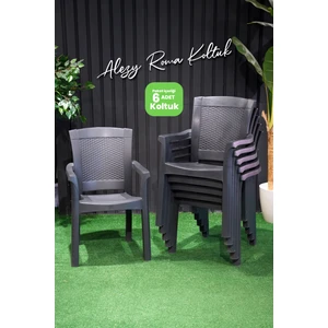 Roma Rattan Sırtlı Kollu Koltuk Balkon Bahçe Sandalyesi 6 Adet