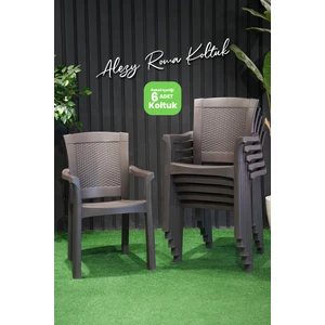 Roma Rattan Sırtlı Kollu Koltuk Balkon Bahçe Sandalyesi 6 Adet