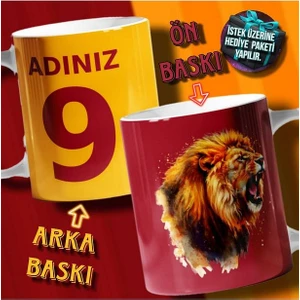 Gs Galatasaray Isme Özel Forma Numaralı Sarı Kırmızı Aslan Baskılı Kupa Bardak
