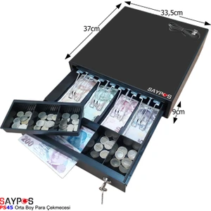 4 Banknot Gözlü Yazarkasa Pos Bağlantılı ve Anahtardan Açılır Para Çekmecesi 33,5x37x9cm