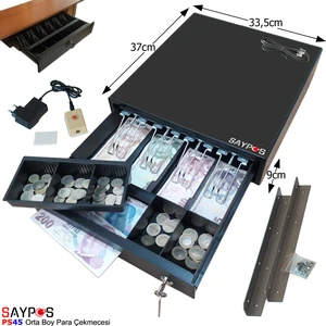 4 Banknot Gözlü Kolay Açma Butonlu ve Montaj Askılı (Takım Halinde) Para Çekmecesi 33,5x37x9cm