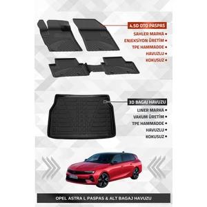 Opel Astra L 2022+ Uyumlu 4.5d Premium Havuzlu Oto Paspas ve Liner Marka 3D Alt Bagaj Havuzu