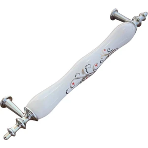 Çin Gülü Porselen Kulp 128MM(12.8CM) Ayakları Krom Mobilya Çekmece Kapak Kulbu
