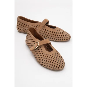 Arian Toprak Süet Hakiki Deri Delikli Kadın Babet Ayakkabı
