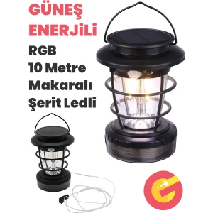 Güneş Enerjili Solar Şarjlı Hareket Sensörlü Rgb 10 Metre Şerit Ledli Kamp Lambası Feneri Işığı
