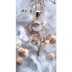 Beyaz Gül Işlemeli Zirkon Taşlı Çelik Kolye