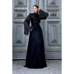 Göğüs Büzgü Detaylı Arkadan Bağlamalı Abiye Elbise 2287-SIYAH