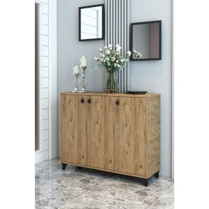 Mansi 3 Kapaklı Ayakkabılık Çok Amaçlı Dolap Fortmanto Raflı Vestiyer Ceviz