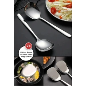 Pratik 2 Adet Paslanmaz Gold Çelik Lüx Servis Salata Kaşığı Spatula Çelik Yemek Servis Kaşığı 21CM