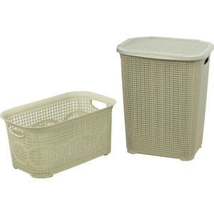 Plastik Örgü Kirli Çamaşır Sepeti- Çamaşır sepeti 2'li Set Çölbeji