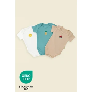 Summer 3lü %100 Pamuk Nakışlı Bebek Body Set