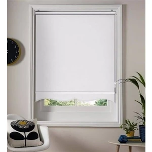 Beyaz Stor Zebra Güneşlik Perde Etekli Dilimli Alüminyum Kasa Metal Ayak