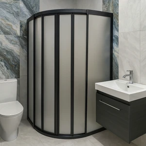 Nokta Duşakabin 100X100 Oval Teknesiz Duşakabin Siyah Profil Mika Camlı