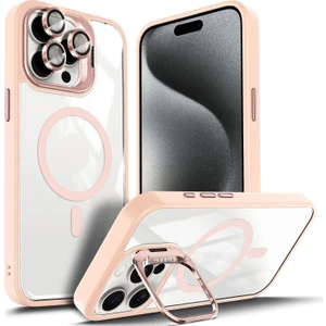 Iphone 14 Pro Max Kılıf Standlı Mika Magsafe Hassas Butonlu Metal Tuşlu Kapak + Kamera Lens Camı Hediyeli Set