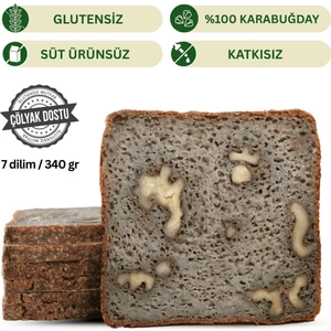 Antik Gurme %100 Karabuğday Ekmeği Cevizli Glutensiz, Katkısız, Yüksek lifli, Vegan fermente Dilimlenmiş DOĞAL EKMEK 340 GR