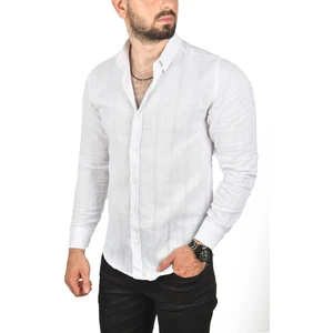 Slim Fit %100 Pamuk Keten Gömlek Dar Kesim Dokulu Keten Gömlek 2501301