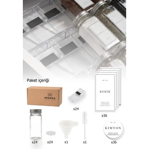 Mienda Home 24'lü Şeffaf Lego Standlı Cam Kapaklı Baharatlık Seti Etiket Fırça Huni Hediyeli MH03SLVR24F
