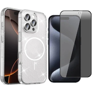 ​iPhone 16 Pro Max Kılıf M-safe Şarj Özellikli Parlayan Simli Saydam Renkli Zore Maris Kapak + Hayalet Ekran Koruyucu