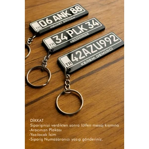 Kişiye Özel Siyah Plaka Anahtarlık - Kazıma
