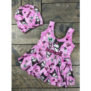 Kuromi Desenli Kız Çocuk Boneli Etekli Mayo