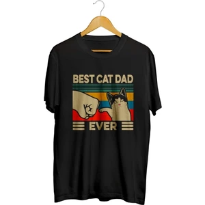 Karikatür Store Vintage Best Cat Dad Ever Baskılı Unisex Tişört