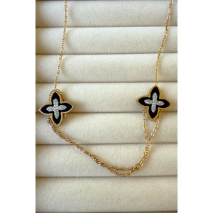  Jewels of Hope Zirkon Taşlı Yıldız Kolye 47 cm Paslanmaz Çelik Kolye Kadın Kolye Siyah