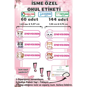 Ayza Tasarım Kalem Defter Kitap Etiketi İsim Etiketi Kişiye Özel Yapışkanlı Kız Çocuk Okul Etiketi Kırtasiye