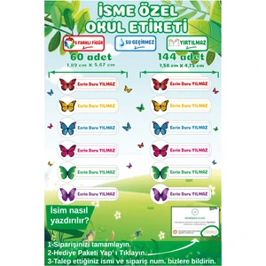 Ayza Tasarım İsme Özel Su Geçirmez Okul Etiketi Sticker Kişiye Özel Kız Çocuk İsim Etiketi Kırtasiye Malzemeleri
