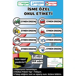 Ayza Tasarım İsme Özel Su Geçirmez Okul Etiketi Sticker Kişiye Özel Erkek Çocuk İsim Etiketi Kırtasiye Malzemeler