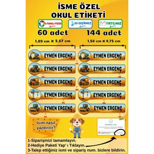 Ayza Tasarım İsme Özel Su Geçirmez Okul Etiketi Sticker Kişiye Özel Erkek Çocuk İsim Etiketi Kırtasiye Malzemeler