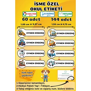 Ayza Tasarım İsme Özel Su Geçirmez Okul Etiketi Sticker Kişiye Özel Arabalı İsim Etiketi Kırtasiye Malzemeleri