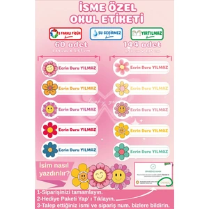Ayza Tasarım İsme Özel Su Geçirmez Okul Etiketi Sticker Kişiye Özel Kız Çocuk İsim Etiketi Kırtasiye Malzemeleri