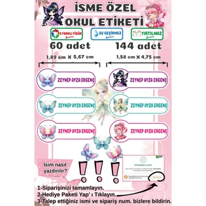Ayza Tasarım Kalem Defter Kitap Etiketi İsim Etiketi Kişiye Özel Yapışkanlı Kız Çocuk Okul Etiketi Kırtasiye