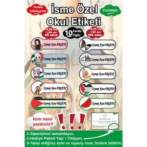 Ayza Tasarım İsme Özel Filistin Temalı Su Geçirmez Okul Etiketi Kişiye Özel Erkek Çocuk Isim Etiketi Kırtasiye İsim Etiketi
