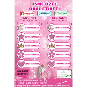 Ayza Tasarım Isme Özel Su Geçirmez Okul Etiketi Sticker Kişiye Özel Kız Çocuk Isim Etiketi Kırtasiye Malzemeleri