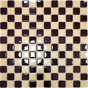 Mutfak Tezgah Arası, Havuz, Banyo, Sauna, Spa, Iç ve Dış Dekorasyonda Tüm Yüzeyler Için, 25X25 Kahverengi-Krem Damalı, 31.5X31.5CM. Fileli Cam Mozaik. (10 File Karo = 1 M2 Fiyatıdır )