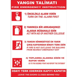 Yangın Talimatı Uyarı Levhası