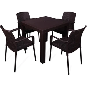 Elit Rattan 80X80 Defne Koltuk Masa Takımı Kahve