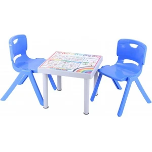 Plastik Mandella Rubi İngilizce  Desenli Çocuk Masası 2 Adet Nova Büyük Çocuk Koltuk Mavi