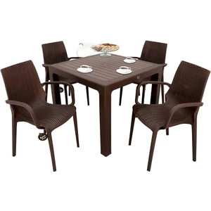 Elit Rattan 90x90 Nirvana Koltuk Camlı Masa Takımı Kahverengi