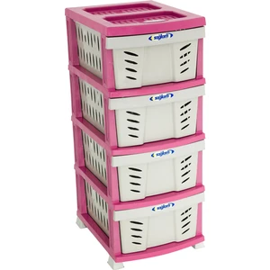 Sağlam Plastik Elegant Delikli Komidin (4 Çekmeceli Sebzelik) Pembe