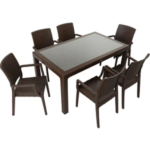 Elit Rattan 90x150 Elit Koltuk Camlı Masa Takımı KAHVERENGİ