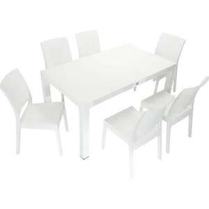 Rattan Masa Takımı 90x150 Camsız Masa 6 Kişilik Rattan Sandalye Seti Bahçe Balkon Teras Takımı