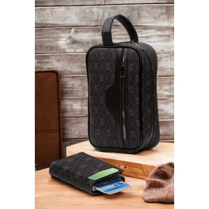 Erkek Deri Mekanizmalı Cüzdan ve Portföy Clutch Traş Kozmetik Bakım ve Günlük El Çantası (14X24CM) NEW171  - Siyah - Lacivert
