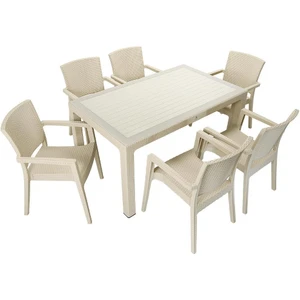 Elit Rattan 90x150 cm Zeus Koltuk Camlı Masa Takımı Çöl Beji
