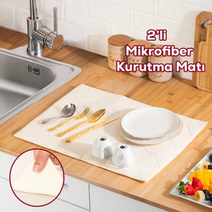 3139-1 2li Mikrofiber Tezgah Üstü Kurutma Matı Kurulama Bezi Süper Emici Bulaşıklık Krem