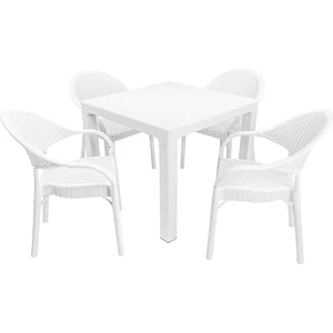 Elit Rattan 90x90 Eylül Koltuk Masa Takımı Beyaz